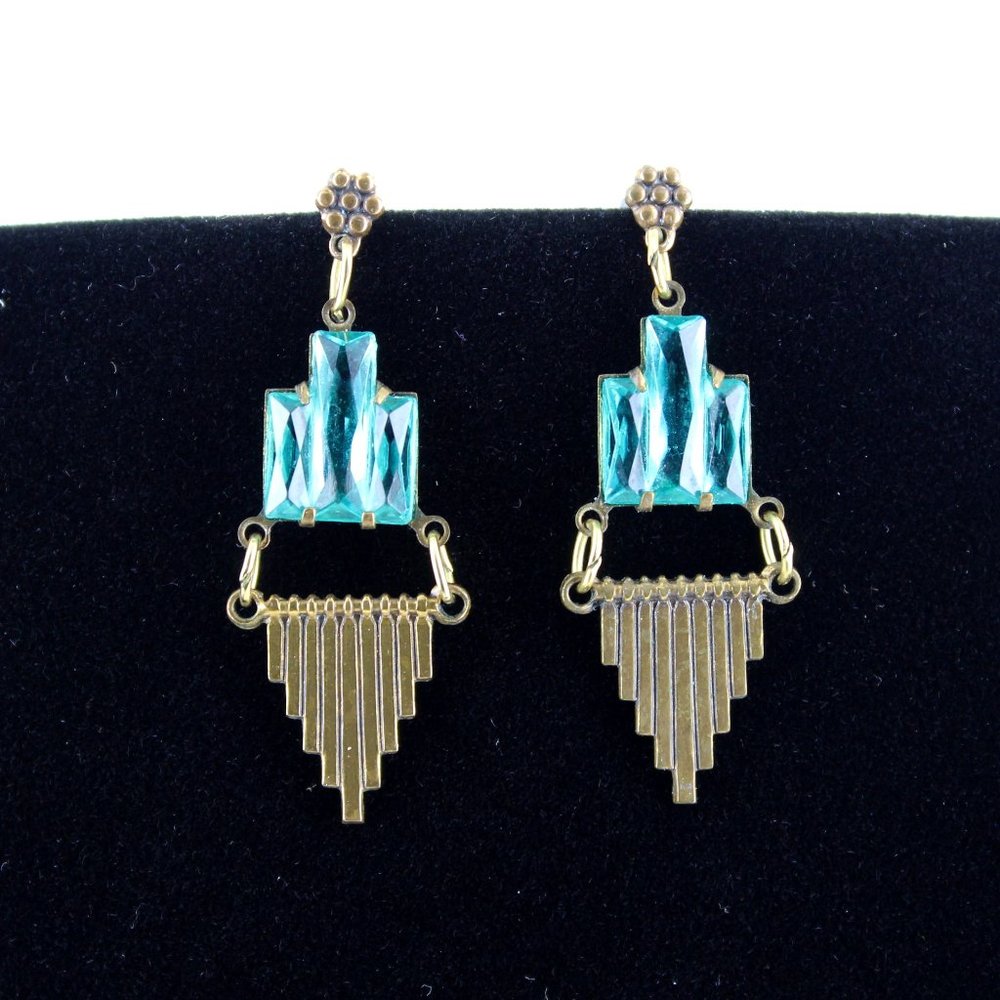 Brass and glass vintage style earrings